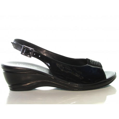 Clia Walk comfort 93 sandali donna linea comoda zeppa 5 cm vernice nero |  eBay
