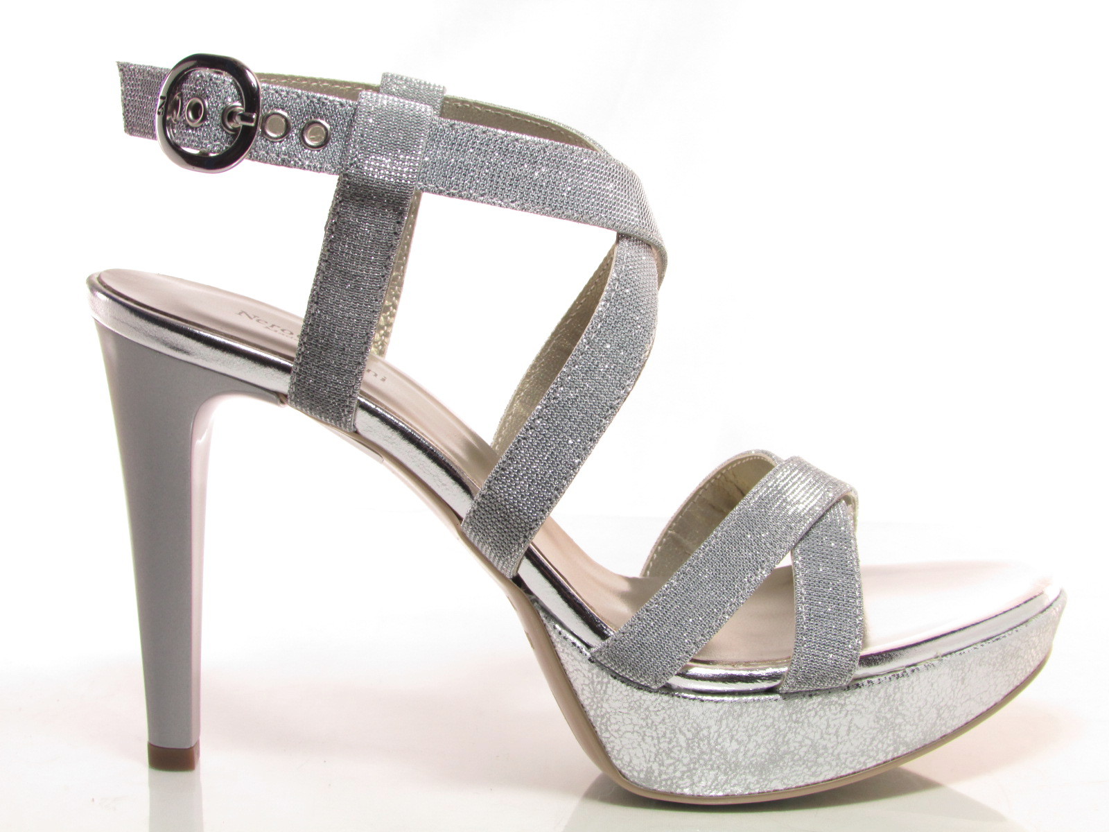 Nero Giardini P908490DE sandali donna eleganti tacco alto 11 cm tessuto  argento | eBay